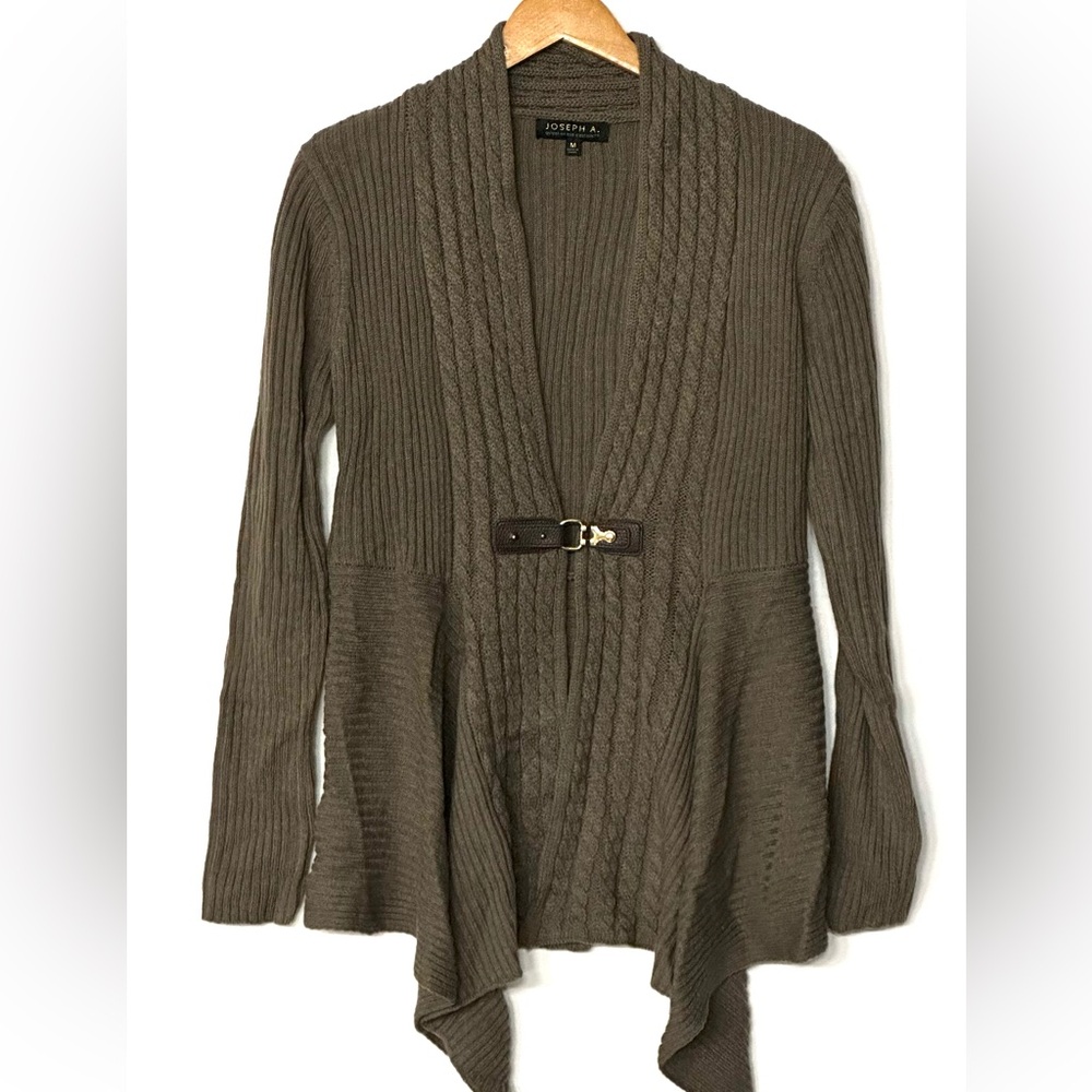 Joseph A Taupe Ribbed Cardigan with Buckle